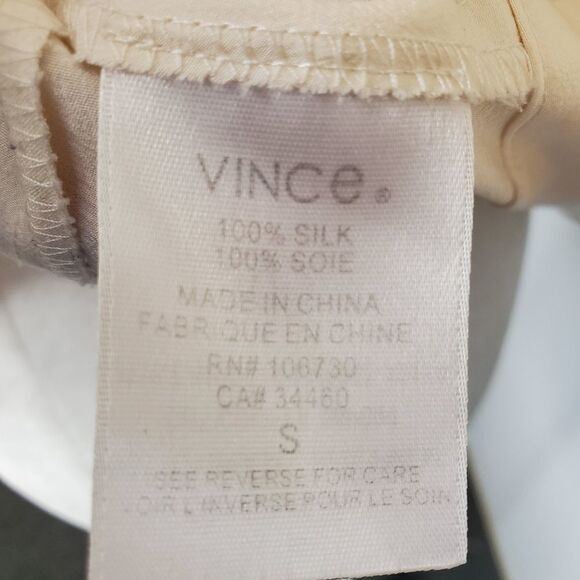 VINCE blouse cream ivory smocked neck silk 3/4 sleeve top S - Picture 7 of 7